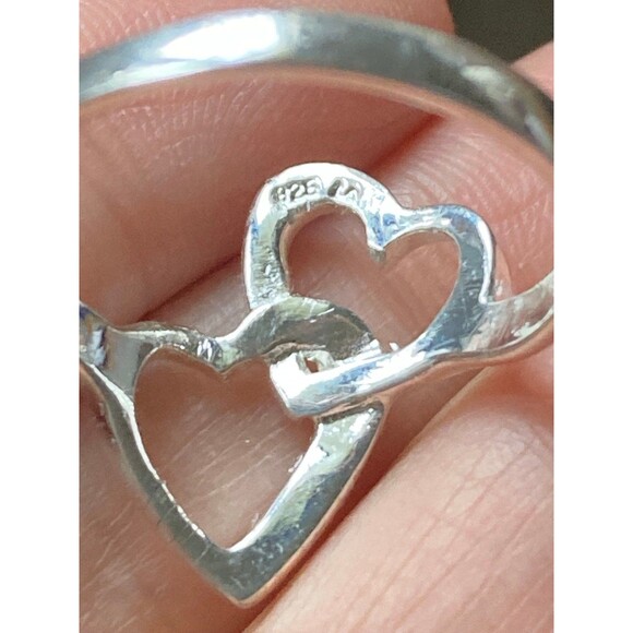 925 sterling silver double heart sister Ring size 8 - Picture 3 of 6
